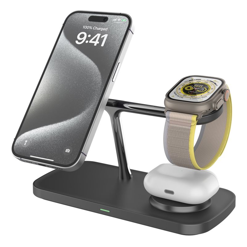 Image of Samsung Galaxy S25 Ultra Qi2 Magnetisk trådlös Laddningsstation 3-i-1, svart