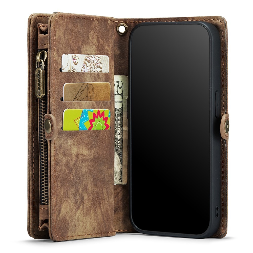 iPhone X/XS Rymligt plånboksfodral med många kortfack, brun