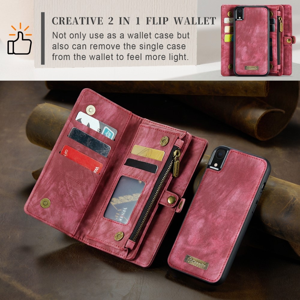 iPhone XR Rymligt plånboksfodral med många kortfack, röd