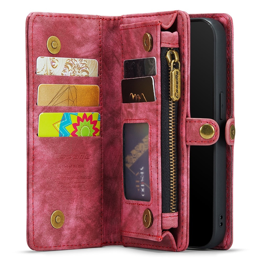 iPhone XR Rymligt plånboksfodral med många kortfack, röd
