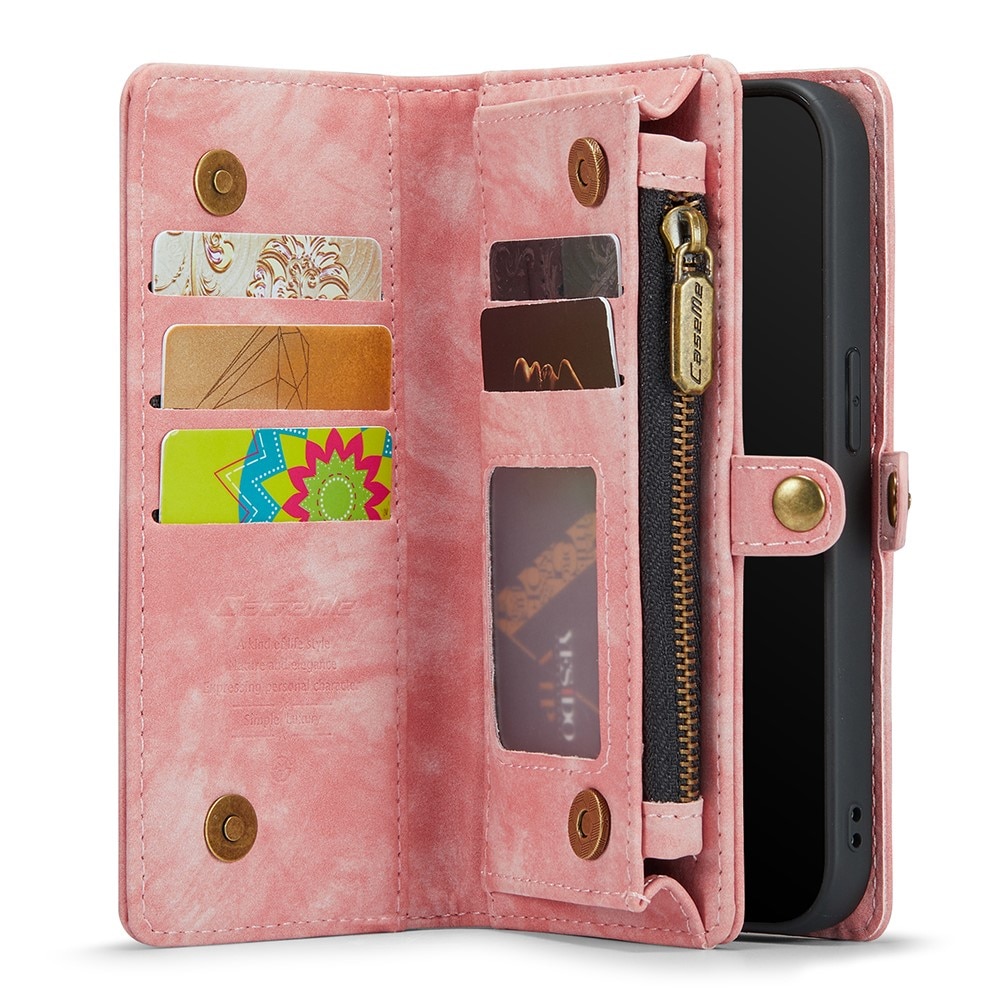 iPhone XR Rymligt plånboksfodral med många kortfack, rosa