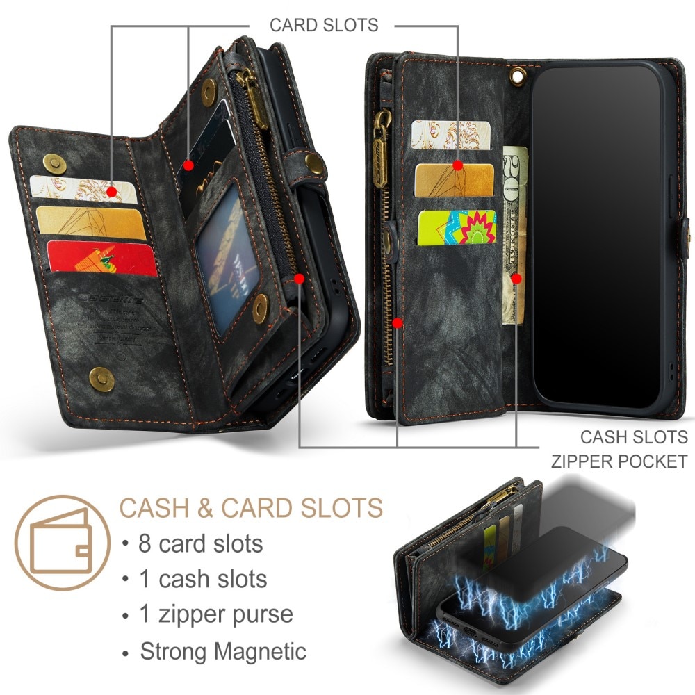 iPhone 11 Rymligt plånboksfodral med många kortfack, grå