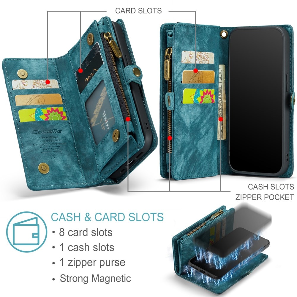 iPhone 11 Pro Rymligt plånboksfodral med många kortfack, blå