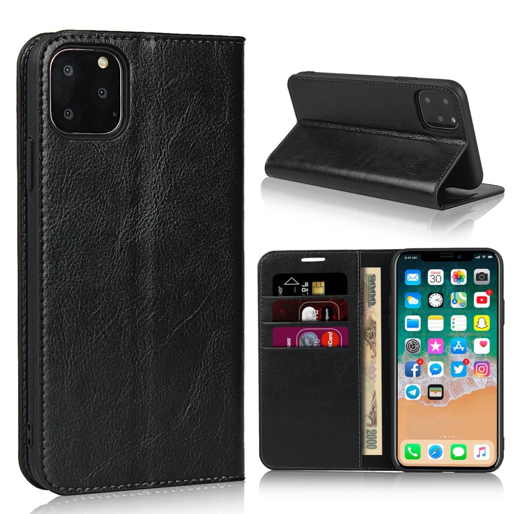 iPhone 11 Pro Smidigt mobilfodral i äkta läder, svart