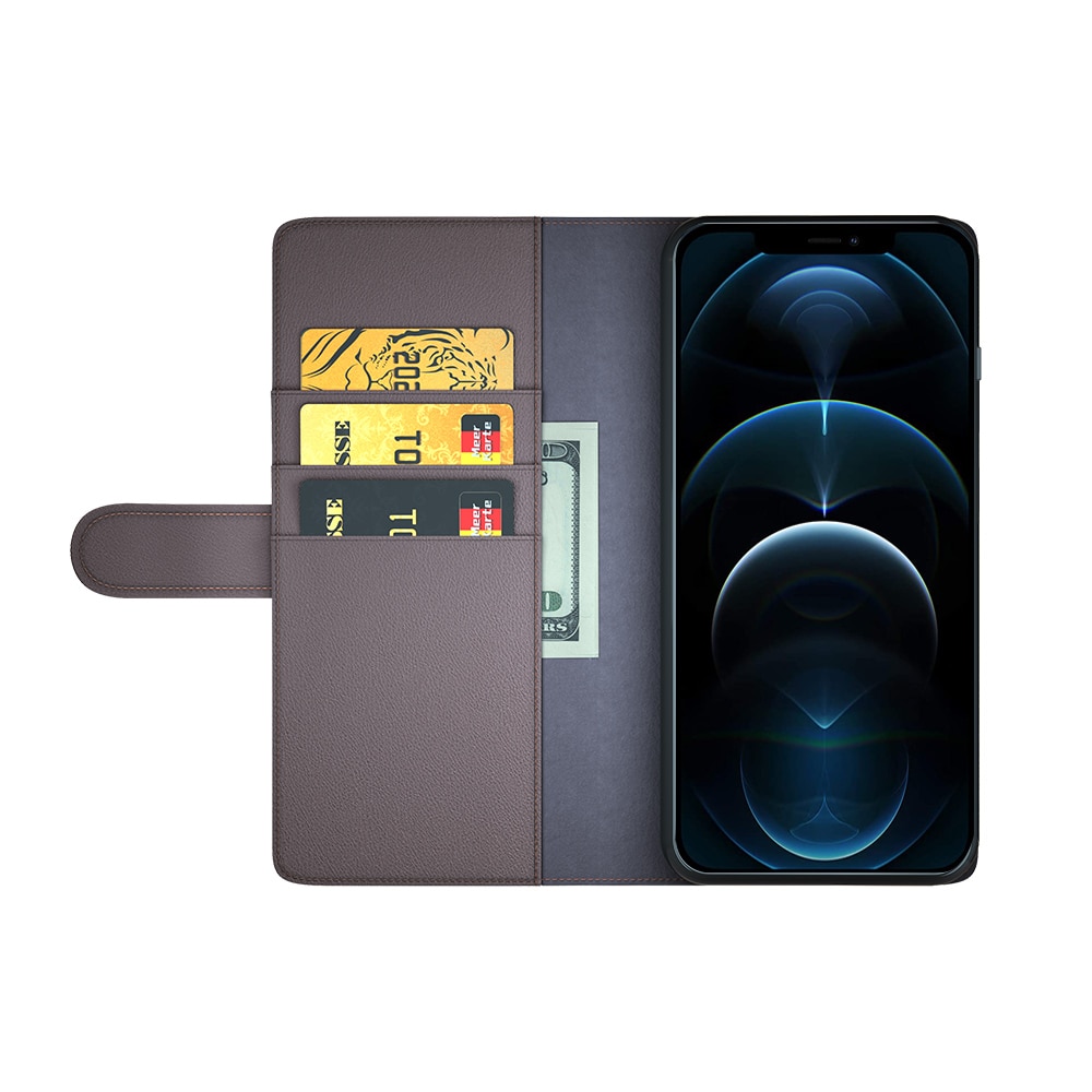 iPhone 12 Pro Max Plånboksfodral i Äkta Läder, brun