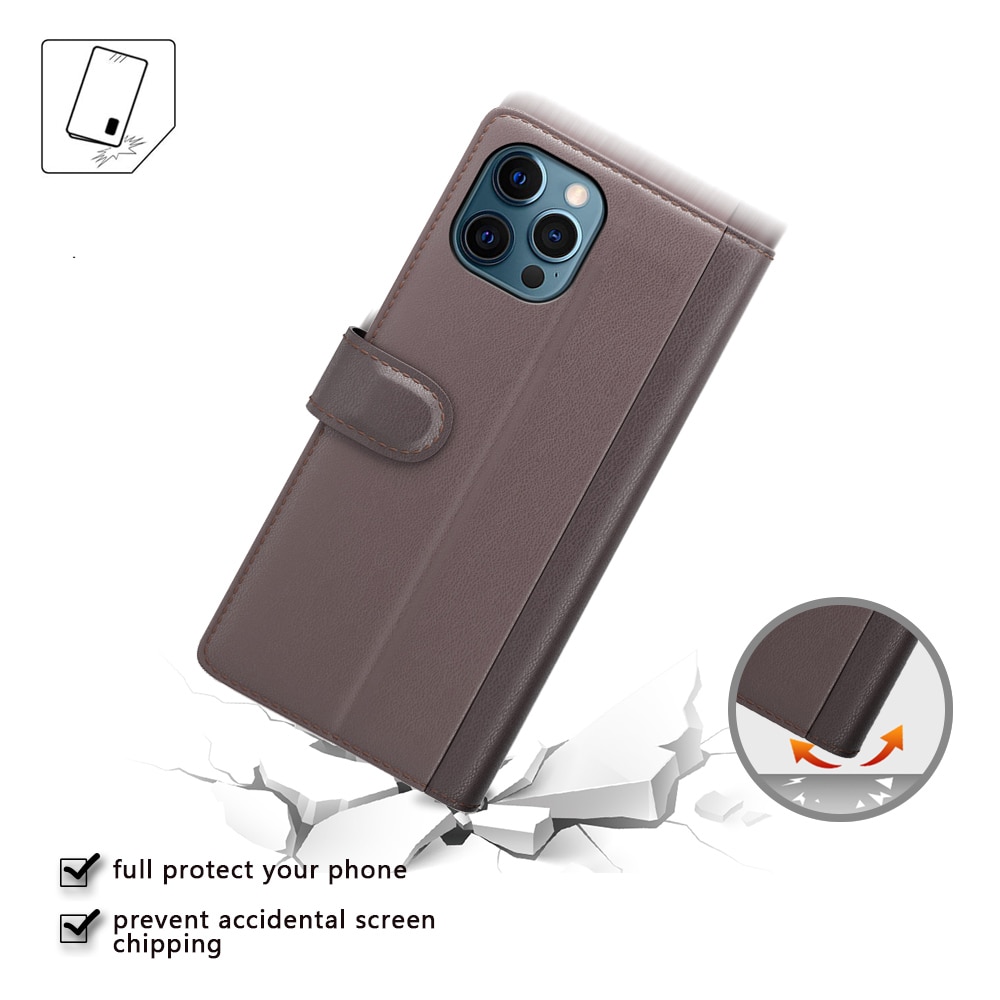 iPhone 12 Pro Max Plånboksfodral i Äkta Läder, brun