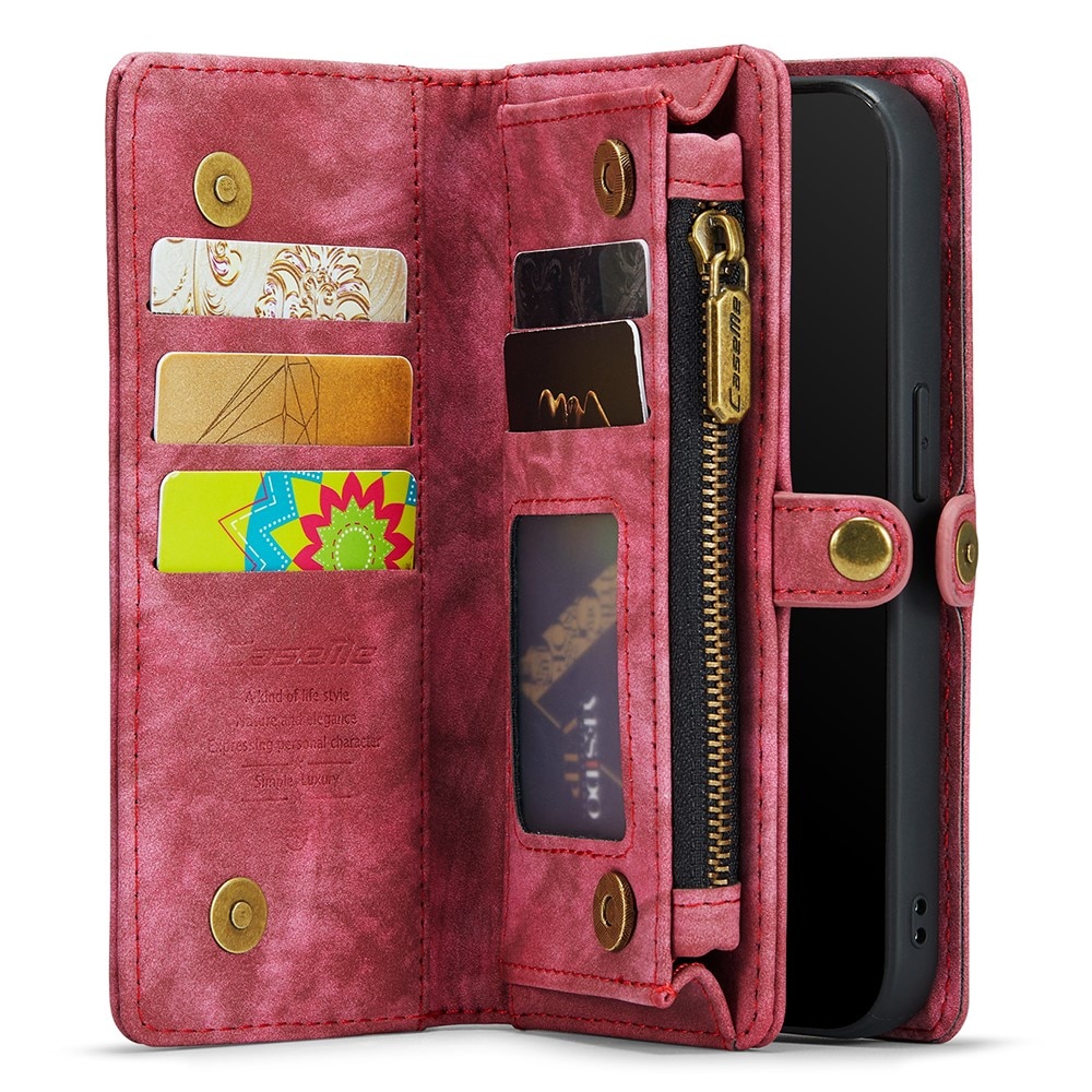 iPhone 12 Mini Rymligt plånboksfodral med många kortfack, röd