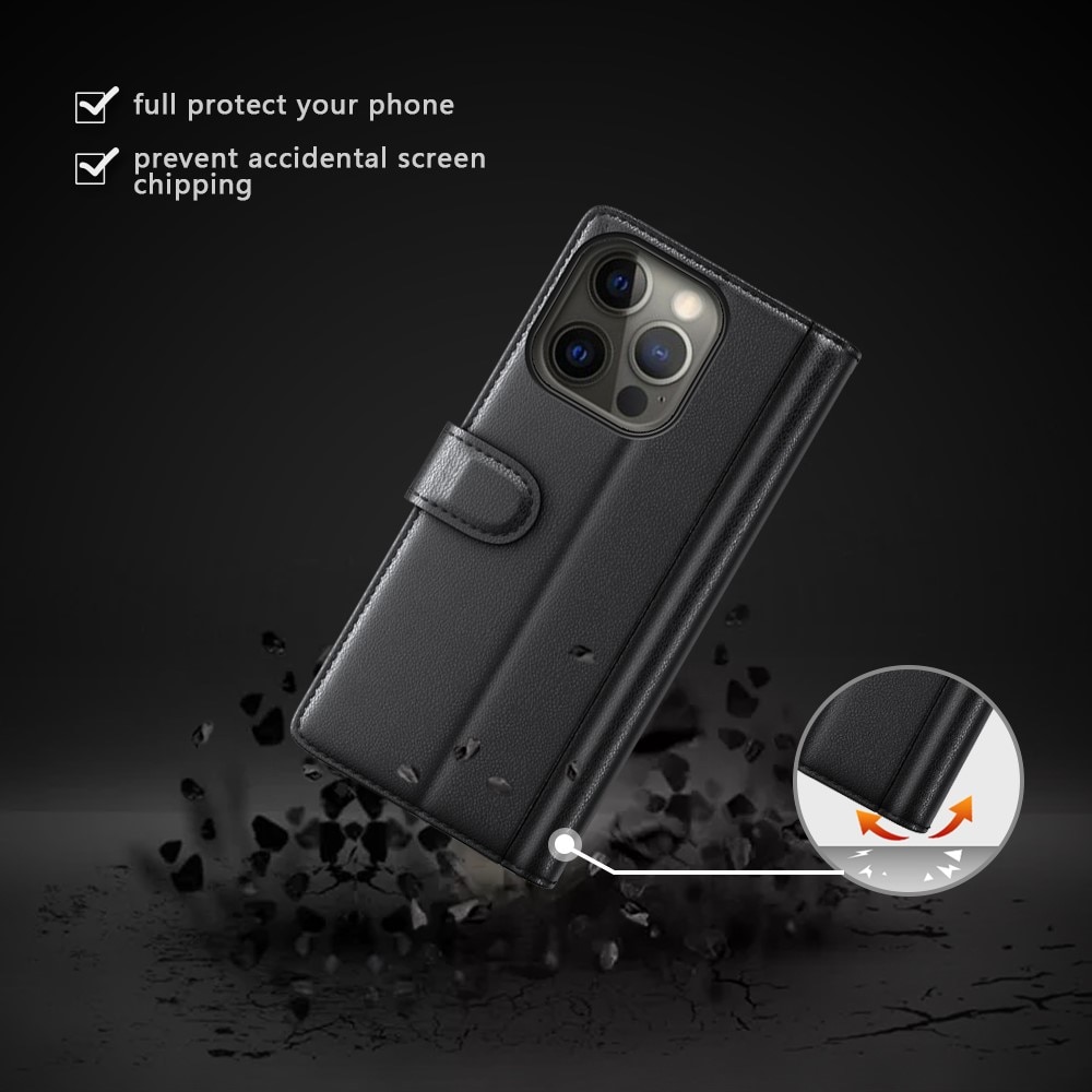 iPhone 13 Pro Max Plånboksfodral i Äkta Läder, svart