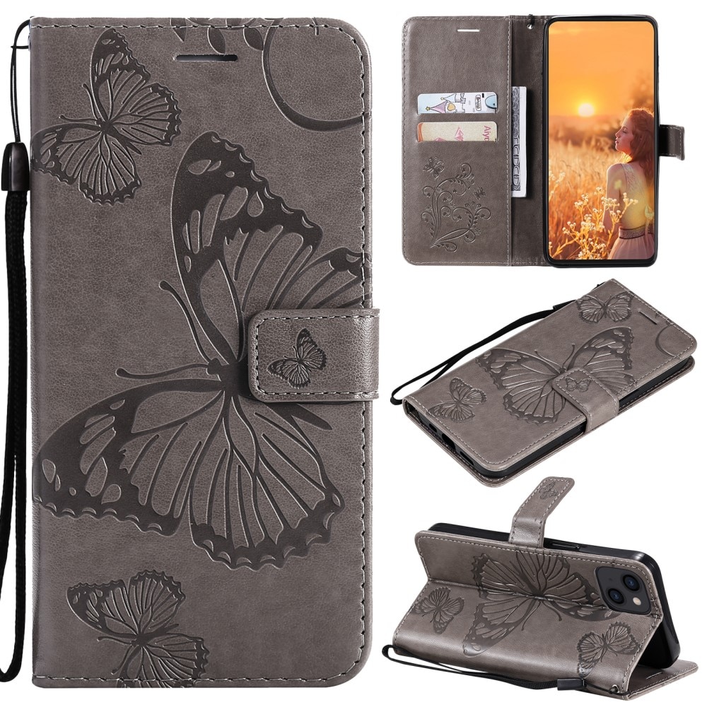 iPhone 13 Mini Mobilfodral med fjärilar, grå
