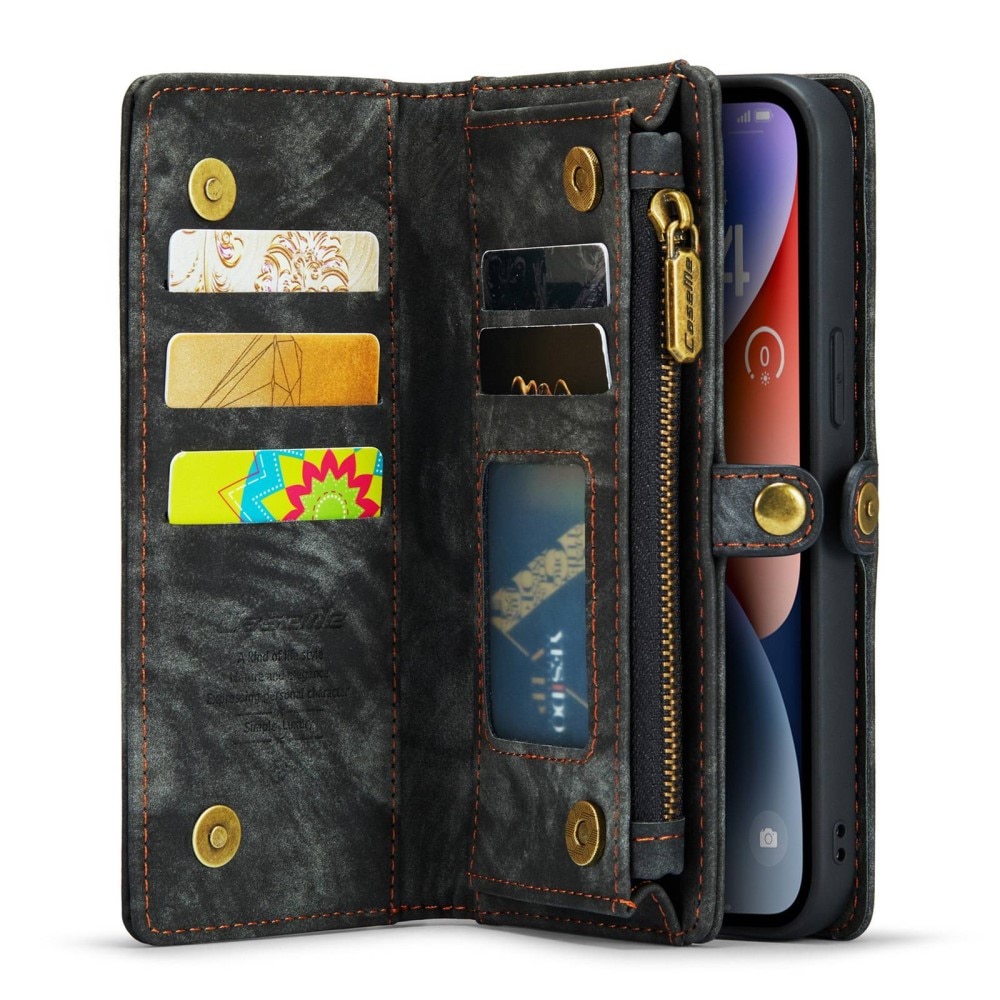 iPhone 13 Rymligt plånboksfodral med många kortfack, grå