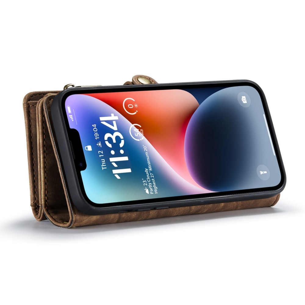iPhone 13 Rymligt plånboksfodral med många kortfack, brun