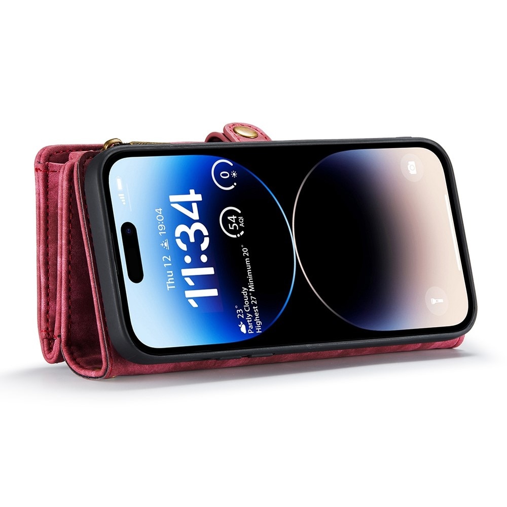 iPhone 13 Pro Rymligt plånboksfodral med många kortfack, röd