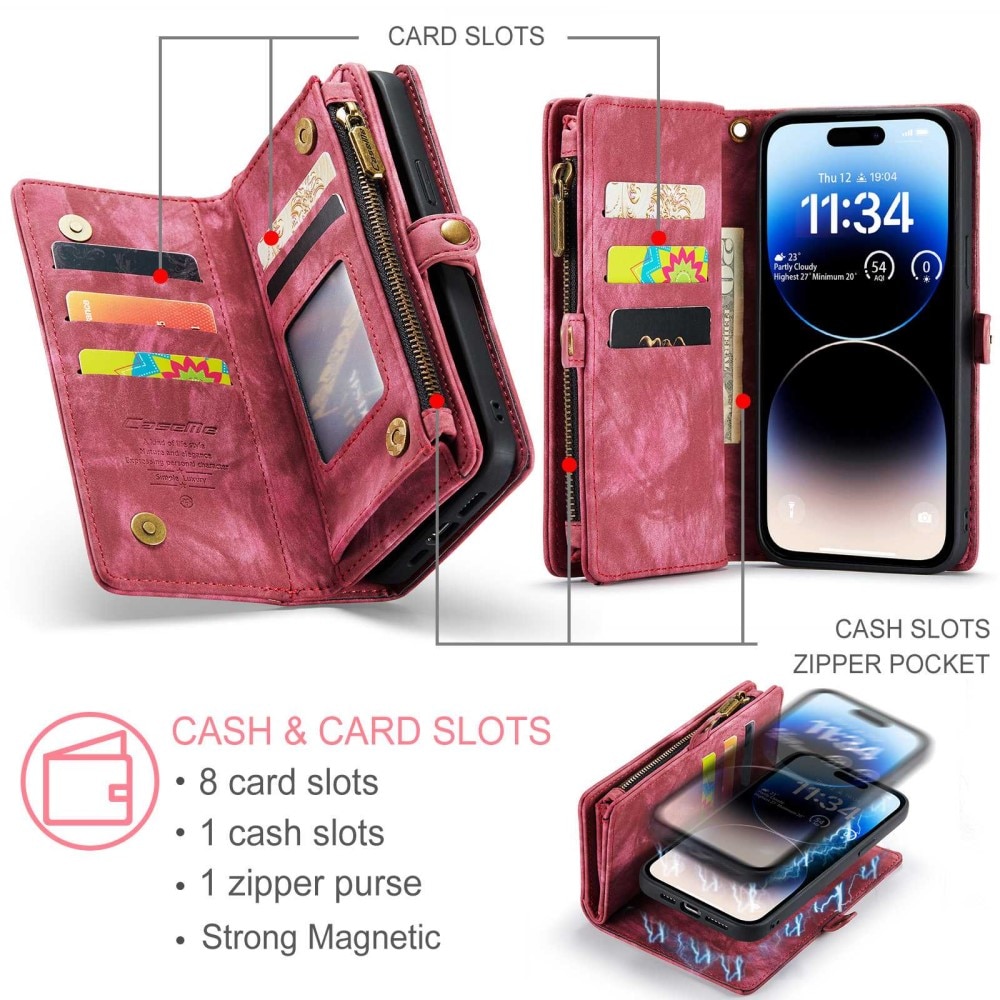 iPhone 13 Pro Rymligt plånboksfodral med många kortfack, röd