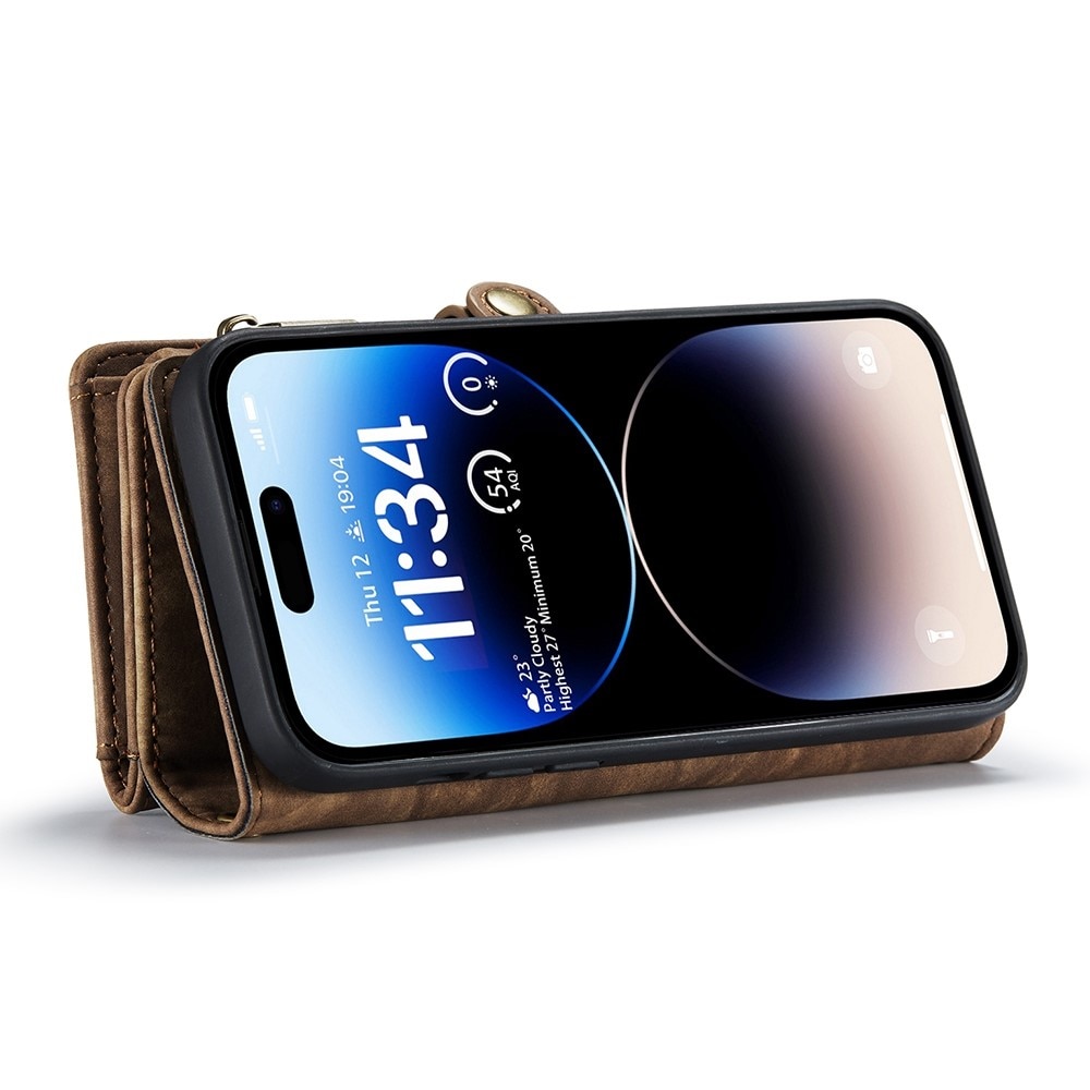 iPhone 13 Pro Rymligt plånboksfodral med många kortfack, brun