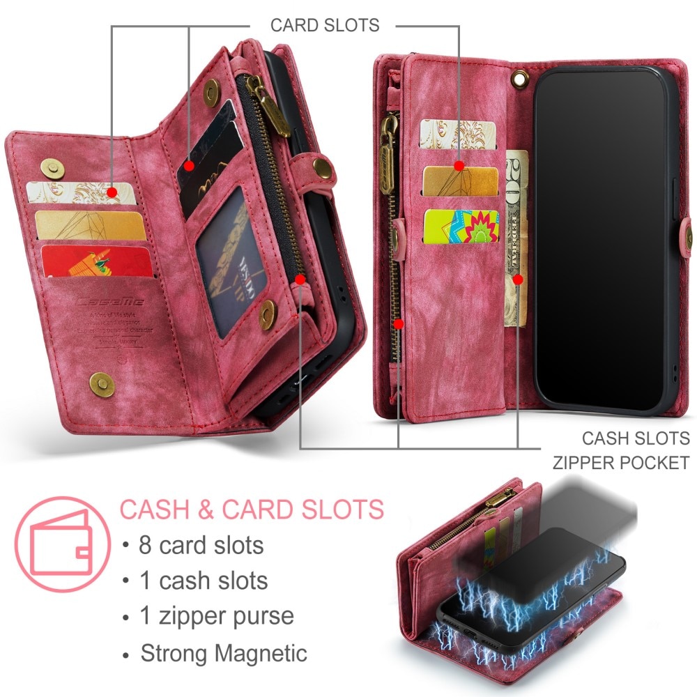 iPhone 7 Plus/8 Plus Rymligt plånboksfodral med många kortfack, röd