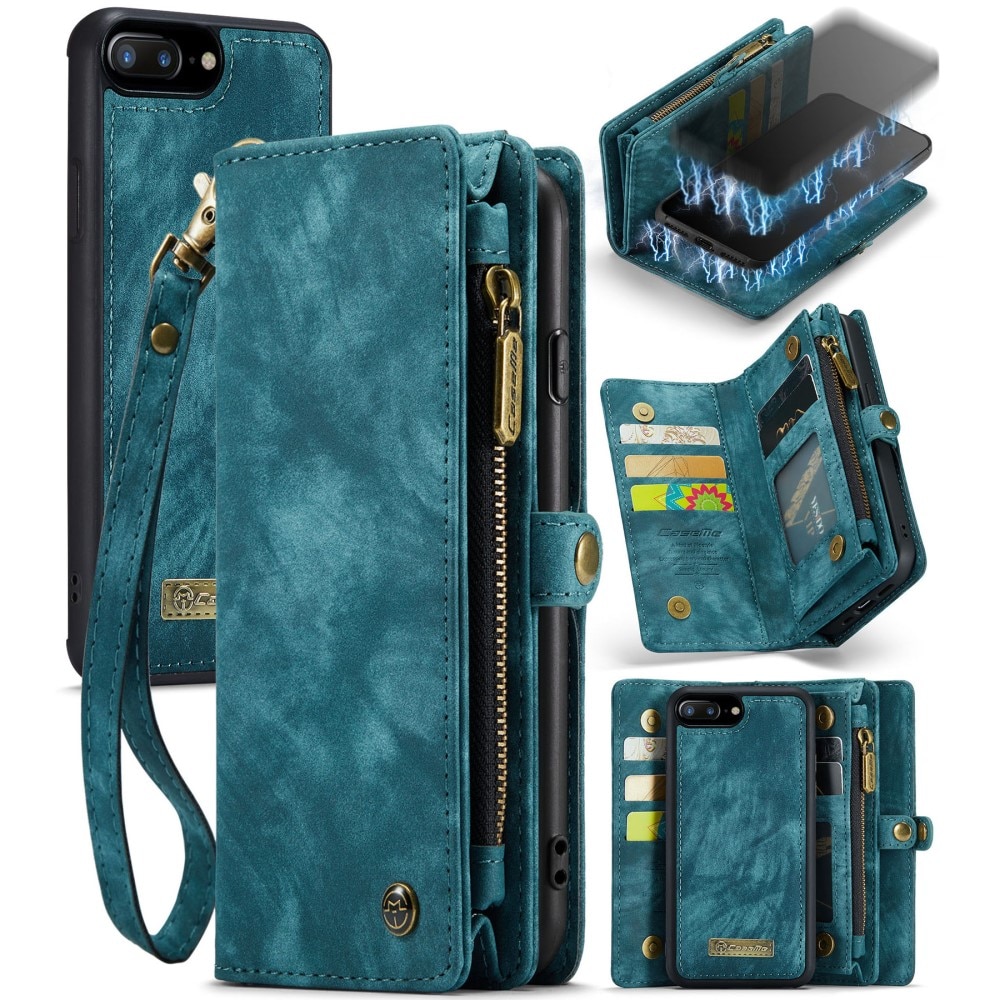 iPhone 7 Plus/8 Plus Rymligt plånboksfodral med många kortfack, blå