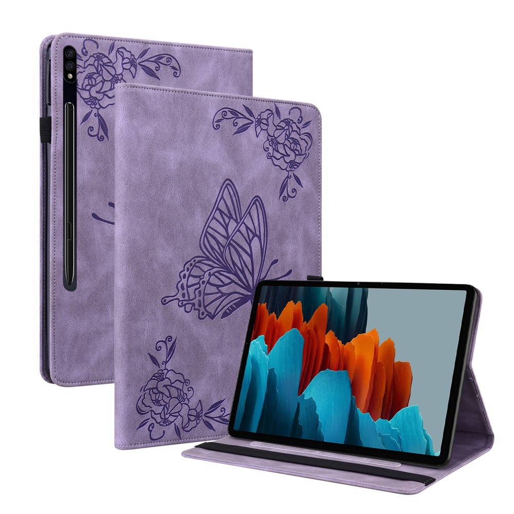 Samsung Galaxy Tab S8 Fodral med fjärilar, lila