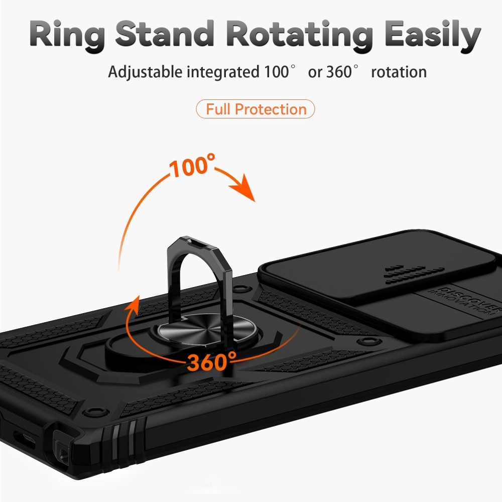 Samsung Galaxy S22 Ultra Skal med kameraskydd & fingerring, Svart