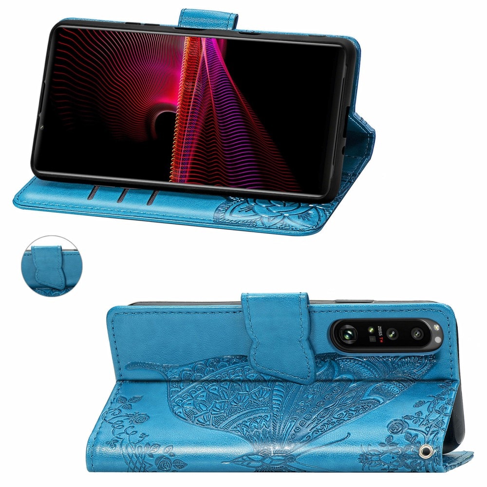 Sony Xperia 1 III Mobilfodral med fjärilar, blå