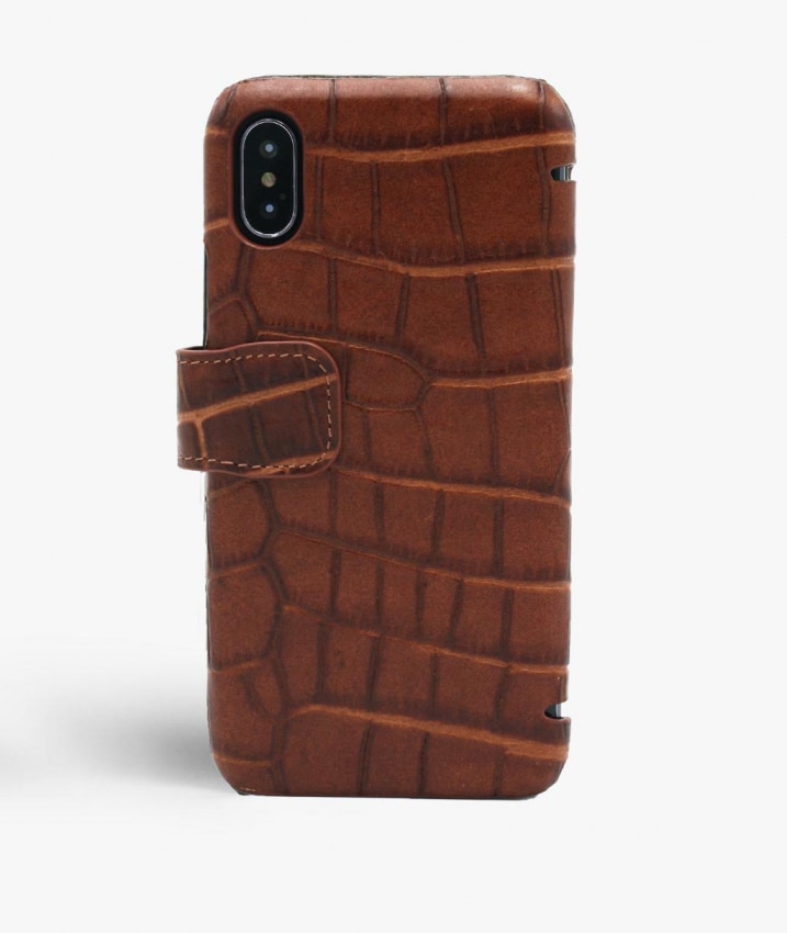 iPhone X/XS Plånboksfodral Lizard Cognac