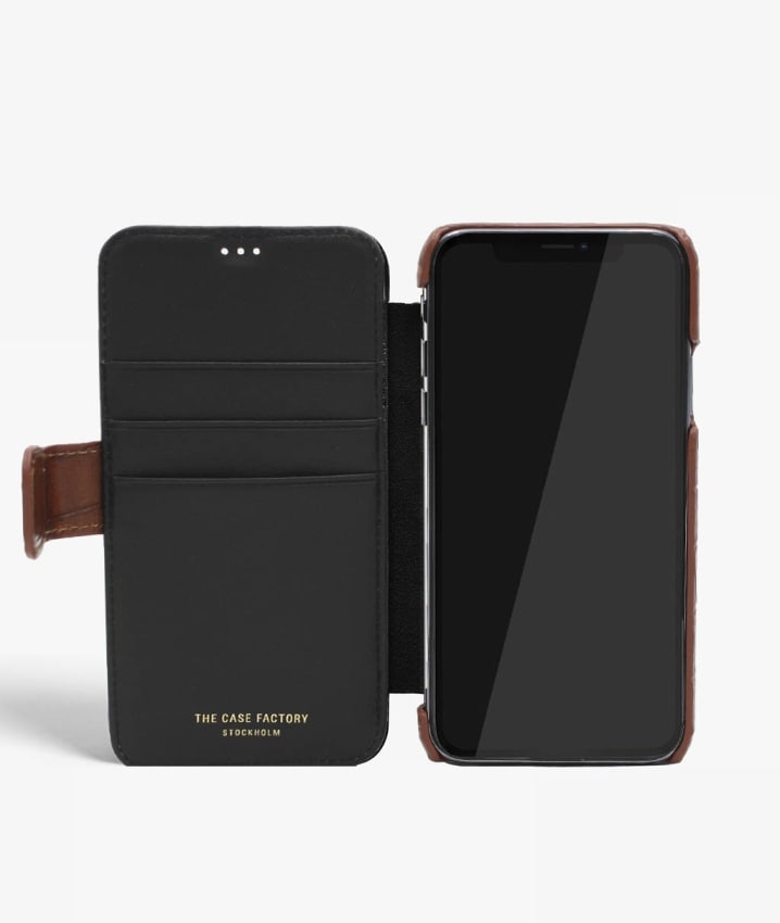 iPhone X/XS Plånboksfodral Lizard Cognac