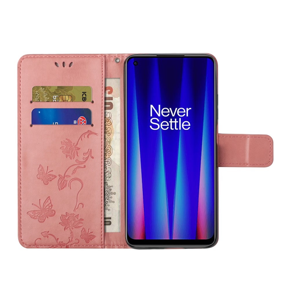 OnePlus Nord CE 2 5G Mobilfodral med fjärilar, rosa