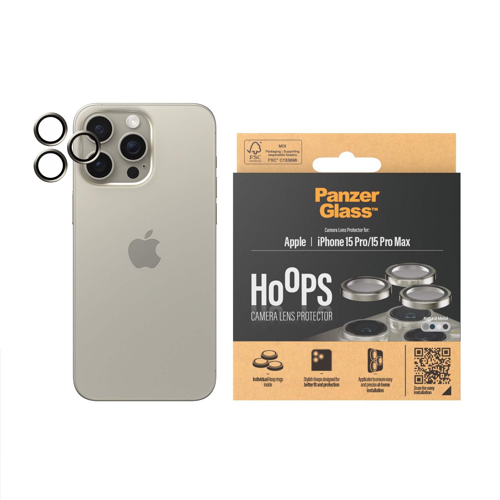 iPhone 15 Pro Max Hoops linsskydd med aluminiumram, titan