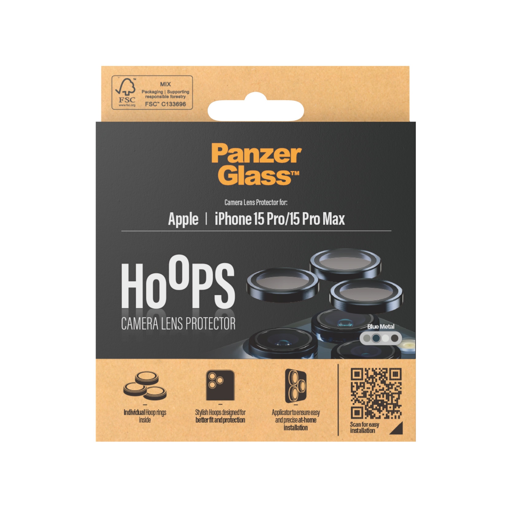 iPhone 15 Pro Hoops linsskydd med aluminiumram, blå
