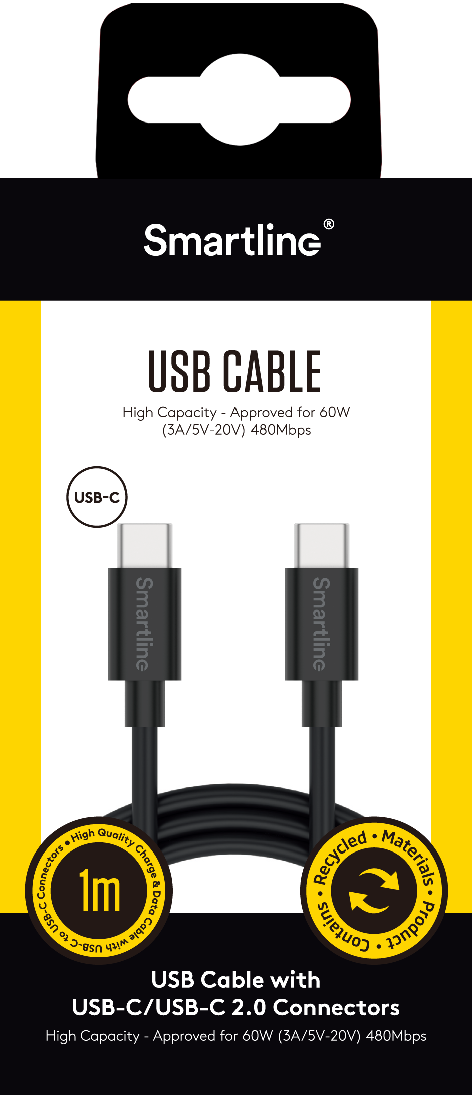 Laddningskabel 1m USB-C, svart