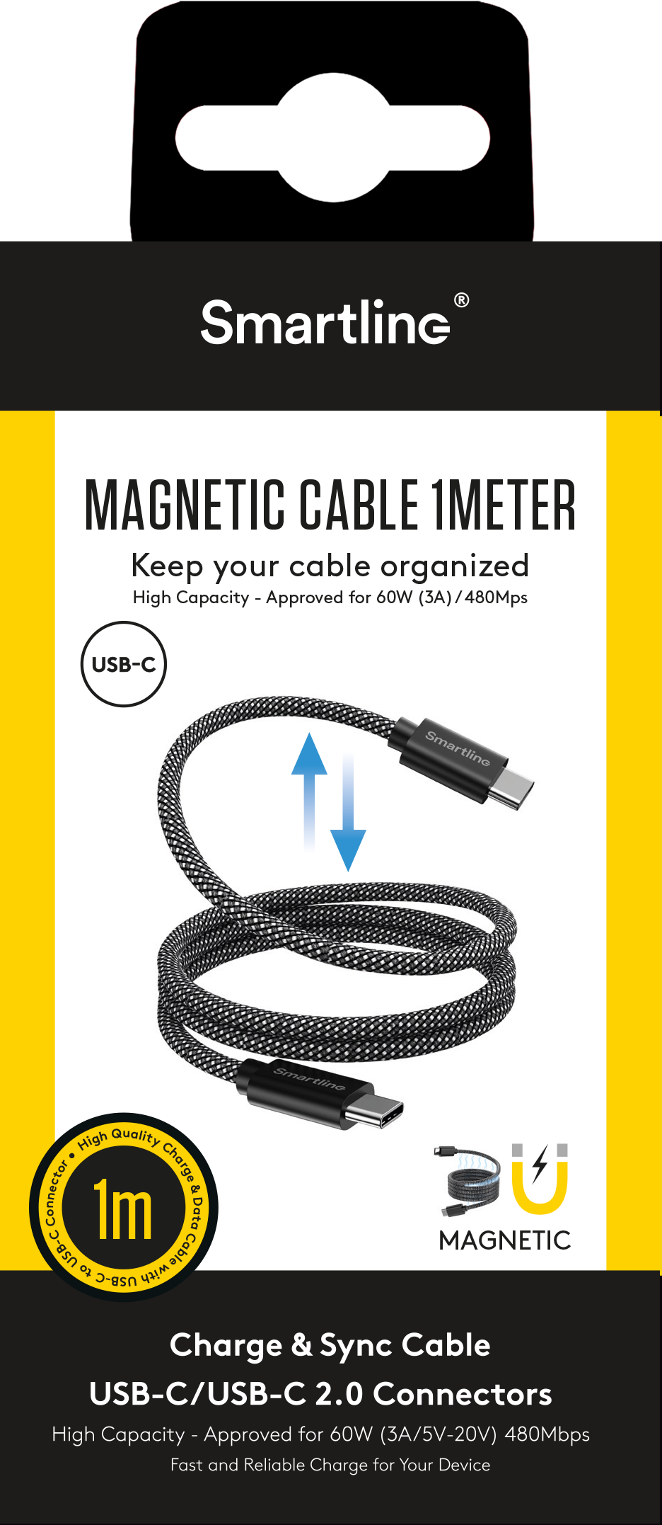 Magnetisk USB-C Laddningskabel 1m, svart