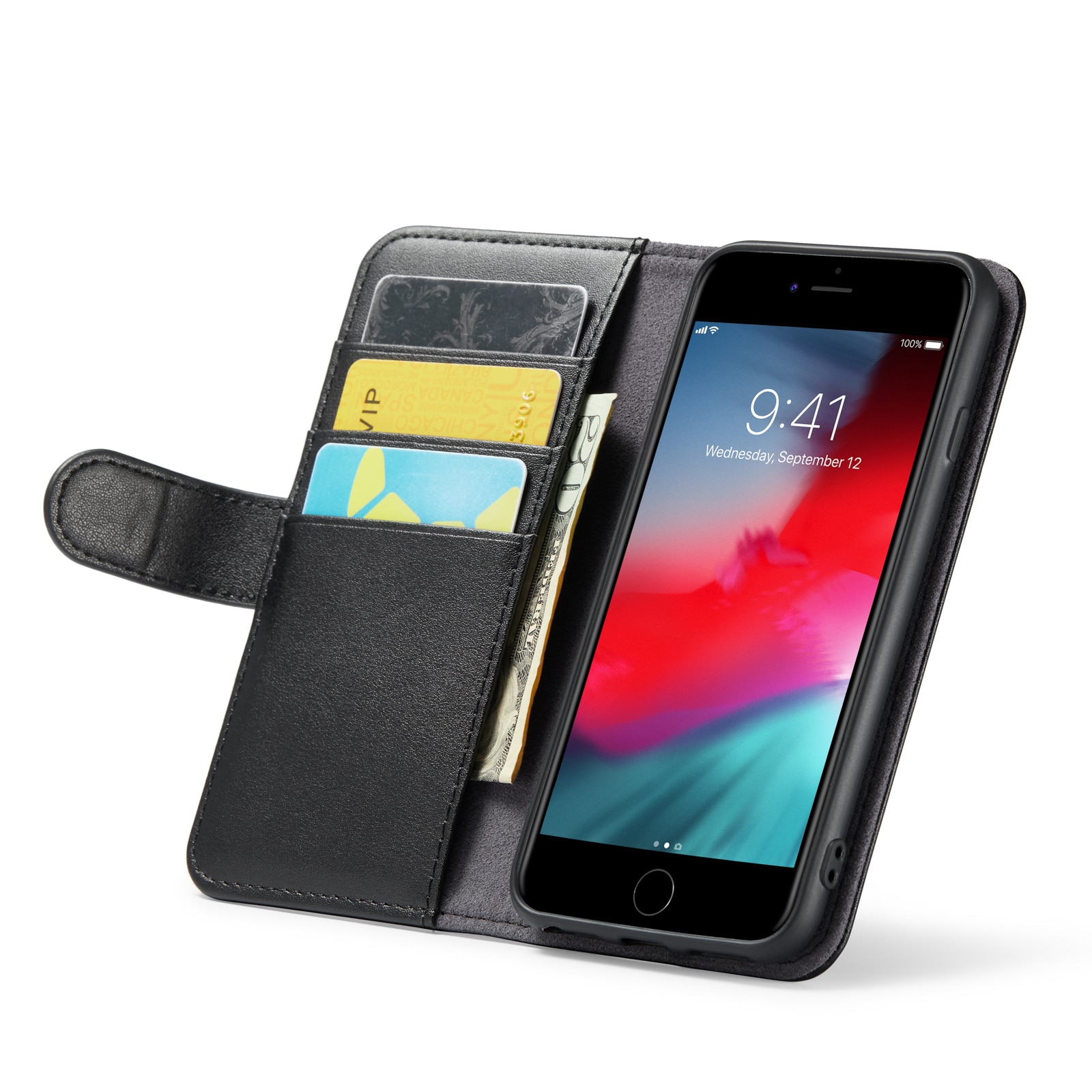 iPhone SE (2022) Plånboksfodral i Äkta Läder, svart
