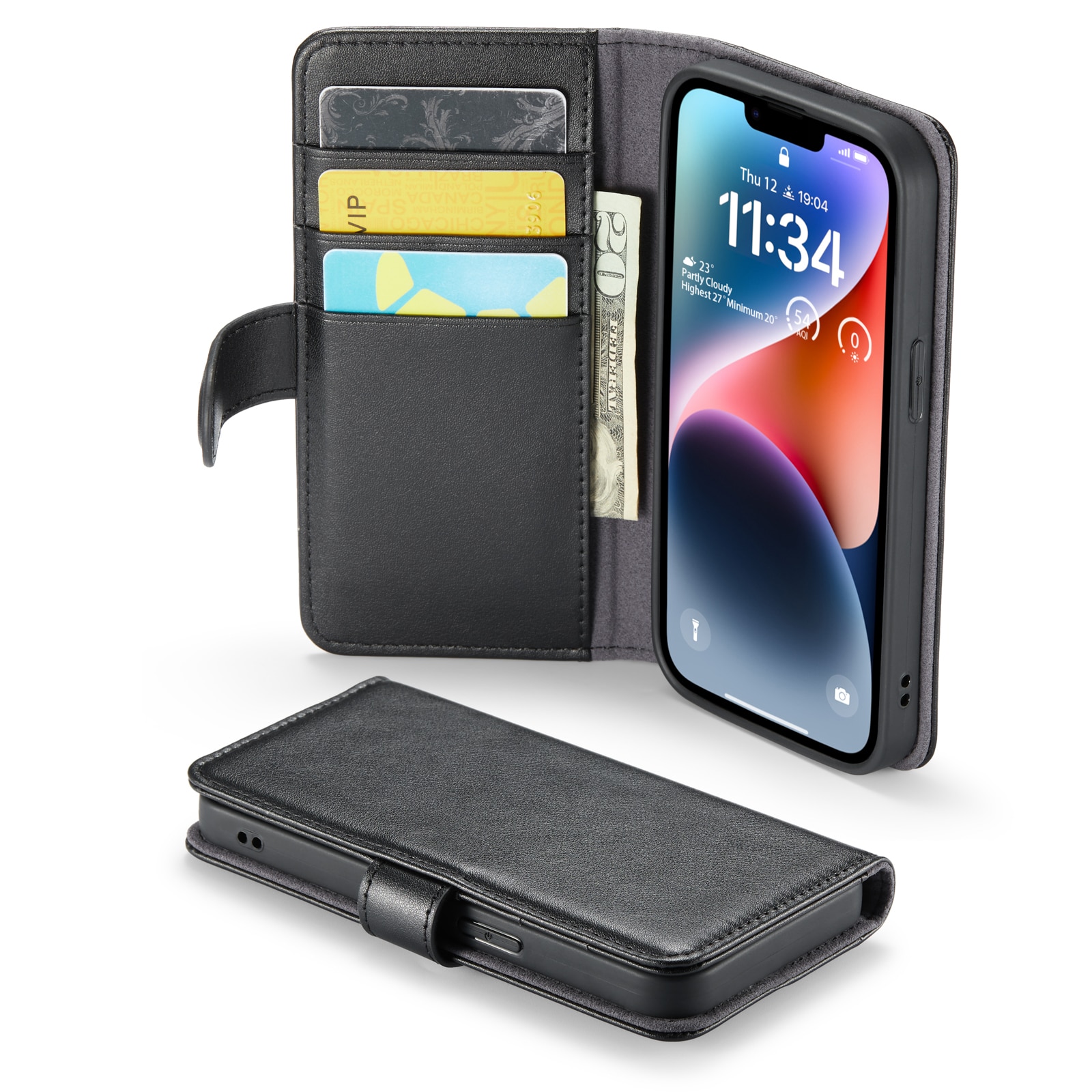 iPhone 13 Mini Plånboksfodral i Äkta Läder, svart