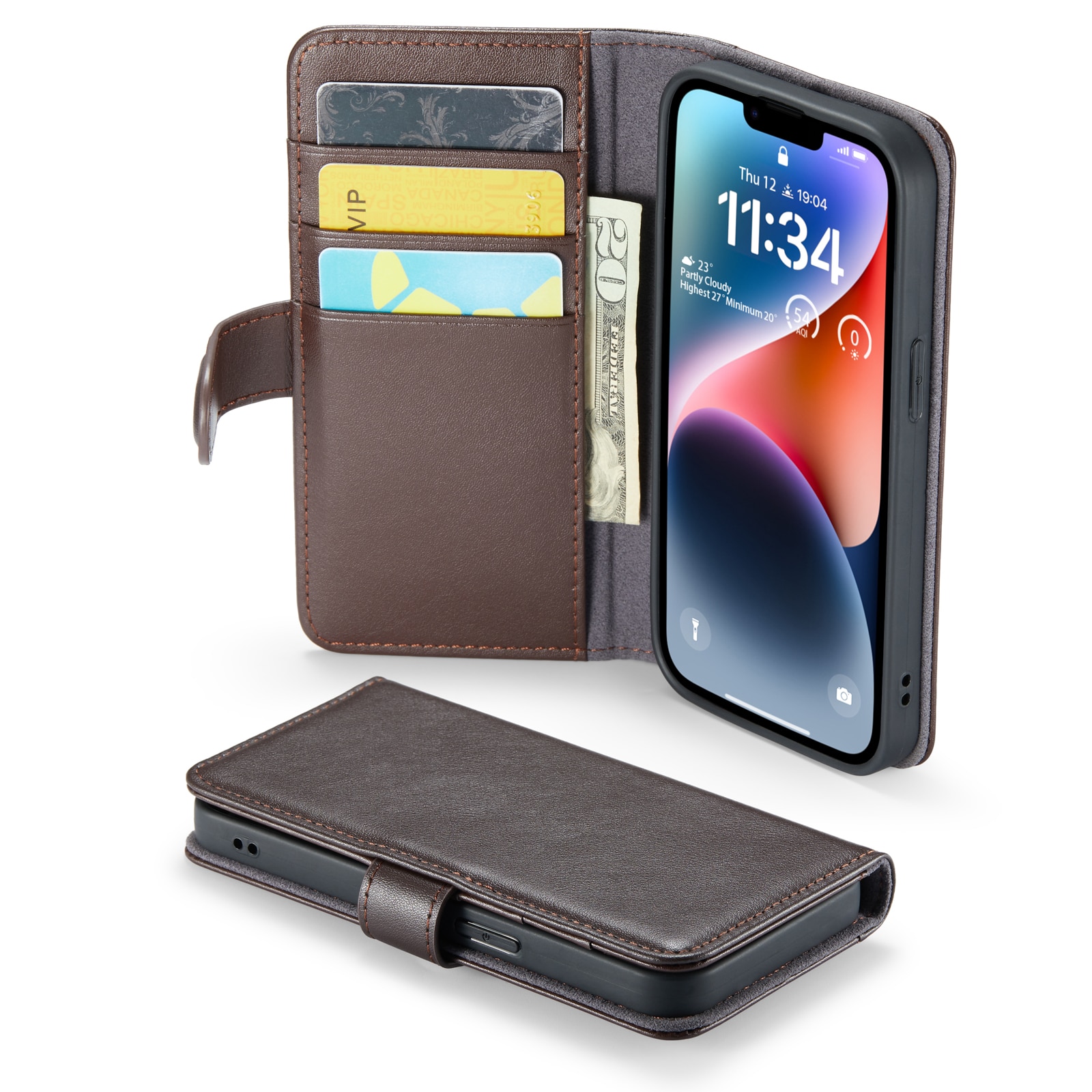 iPhone 14 Plus Plånboksfodral i Äkta Läder, brun