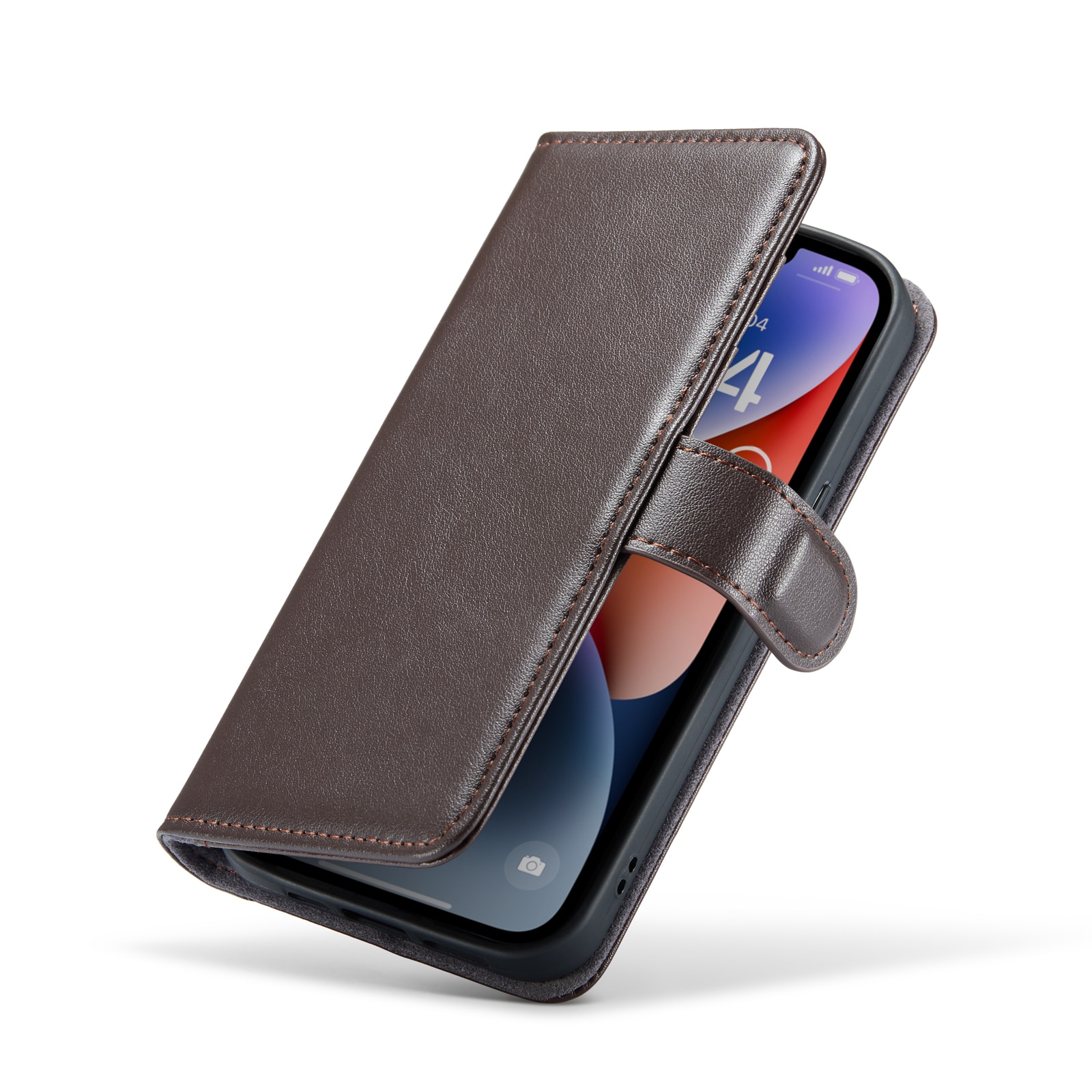 iPhone 14 Plånboksfodral i Äkta Läder, brun