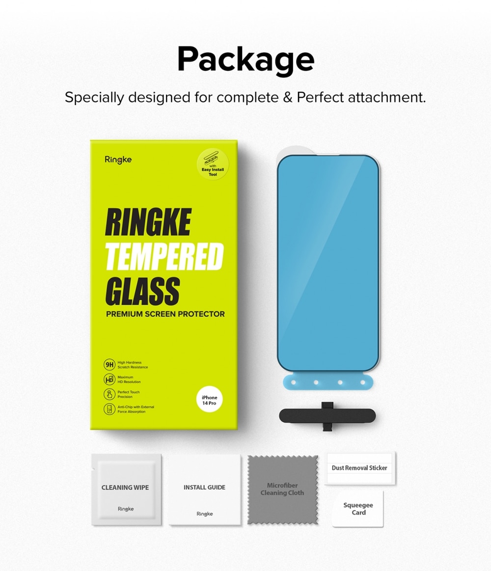 iPhone 14 Pro Skärmskydd i glas med monteringsverktyg