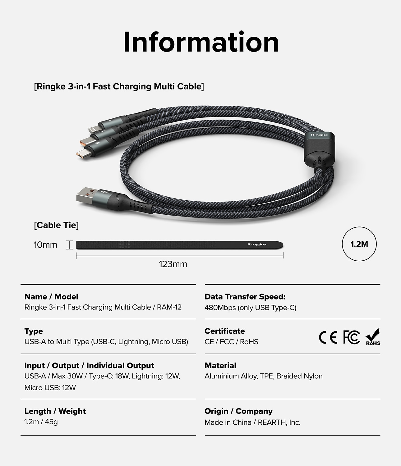 3-in-1 Multi Snabbladdningskabel, svart