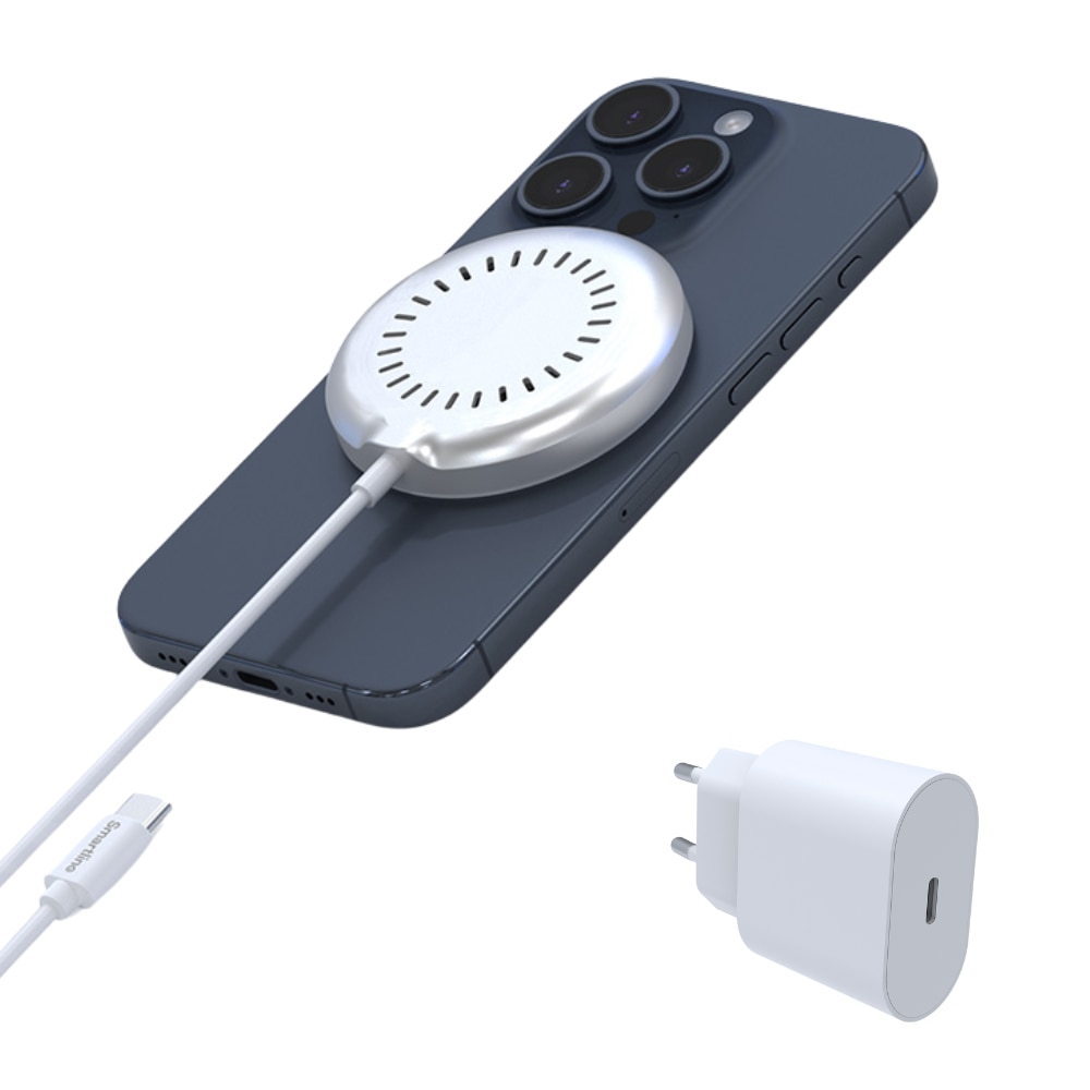 iPhone 16 MagSafe-laddare och väggadapter, vit - Smartline