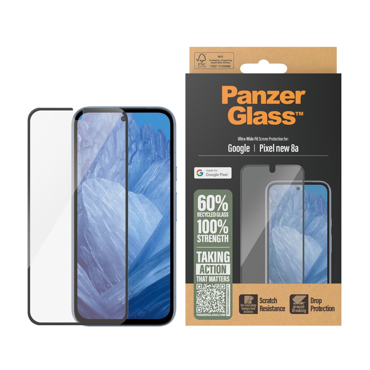 Google Pixel 9a Skärmskydd i reptåligt härdat glas - Ultra Wide Fit