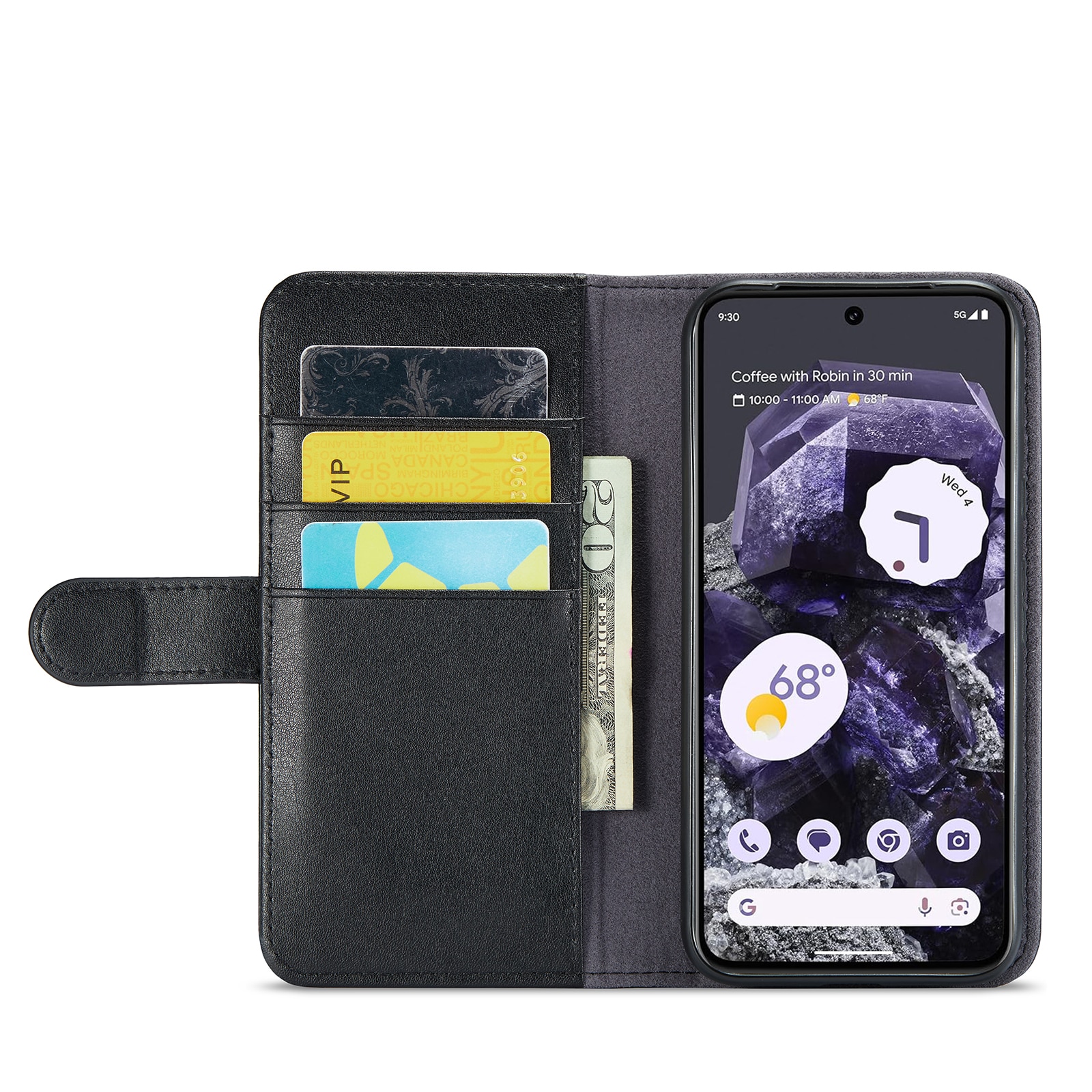 Google Pixel 8a Plånboksfodral i Äkta Läder, svart