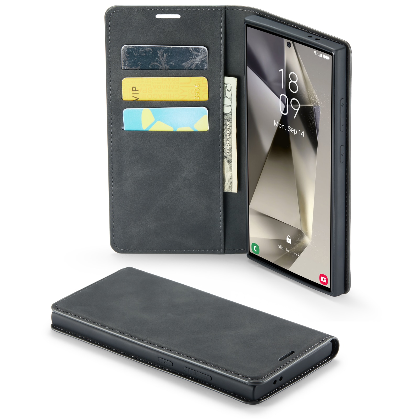Samsung Galaxy S24 Ultra Slimmat fodral med kortfack, svart