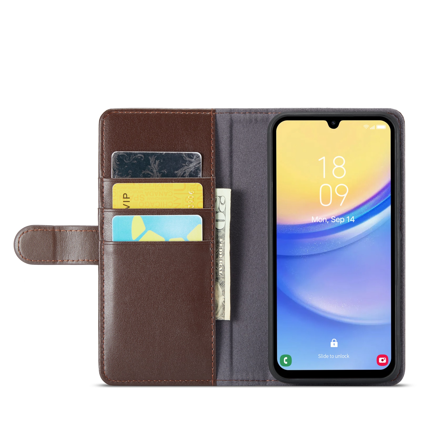 Samsung Galaxy A15 Plånboksfodral i Äkta Läder, brun