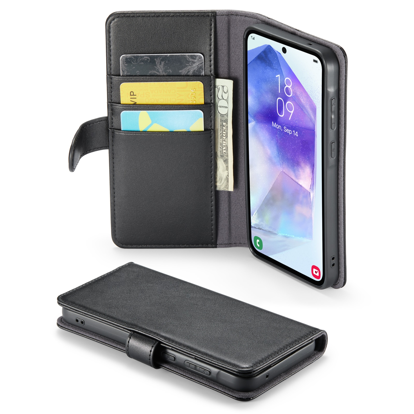 Samsung Galaxy A35 Plånboksfodral i Äkta Läder, svart