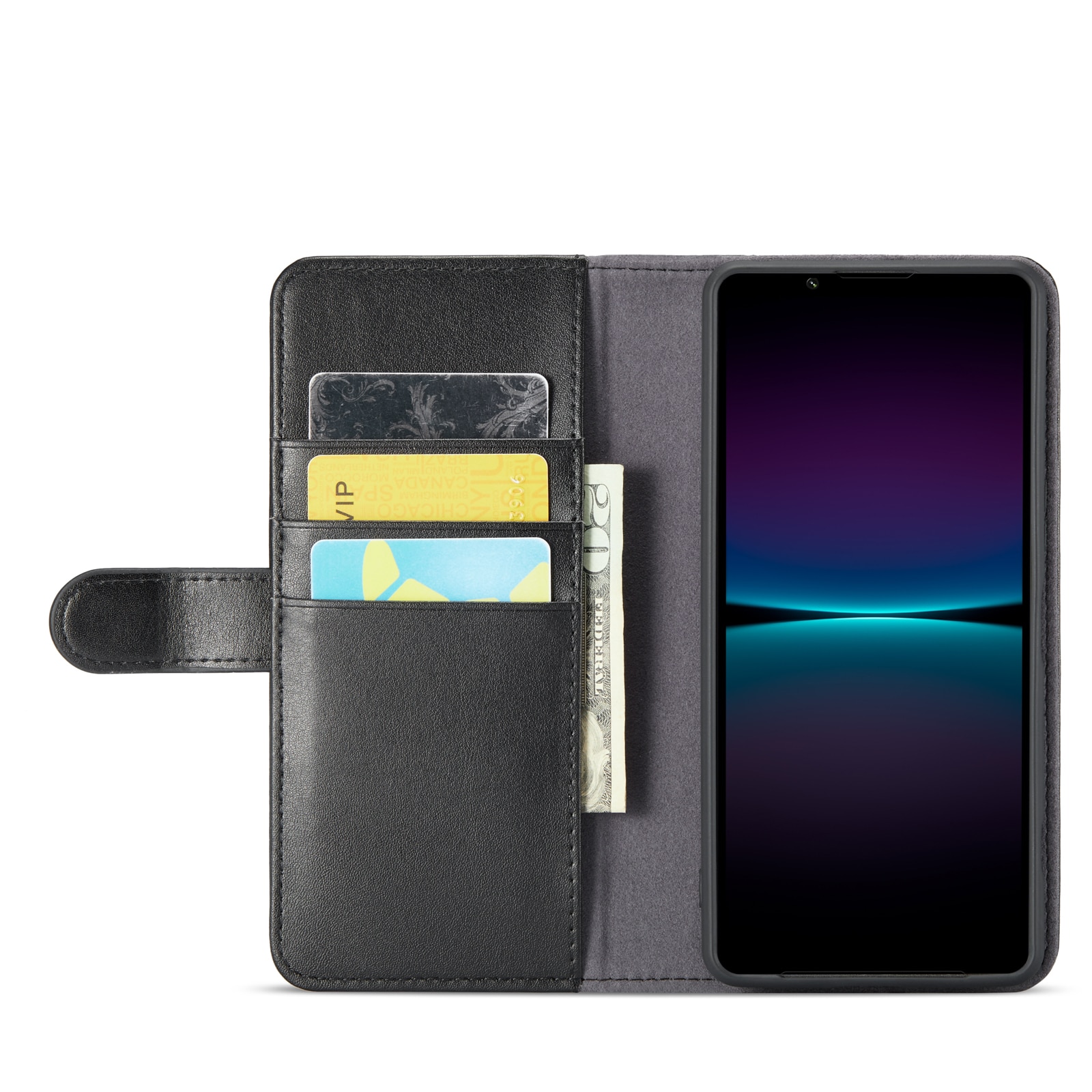 Sony Xperia 1 VI Plånboksfodral i Äkta Läder, svart