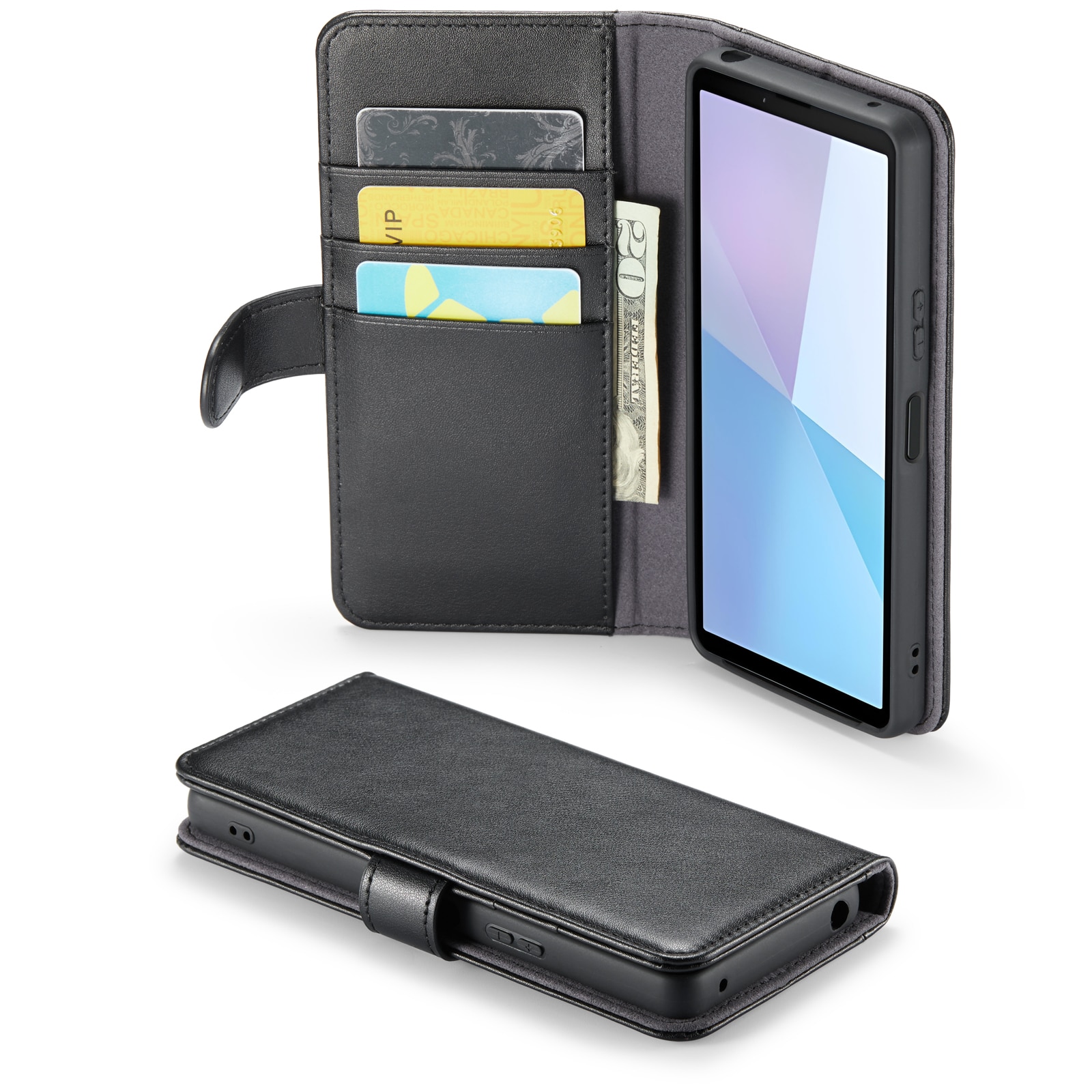 Sony Xperia 5 VI Plånboksfodral i Äkta Läder, svart