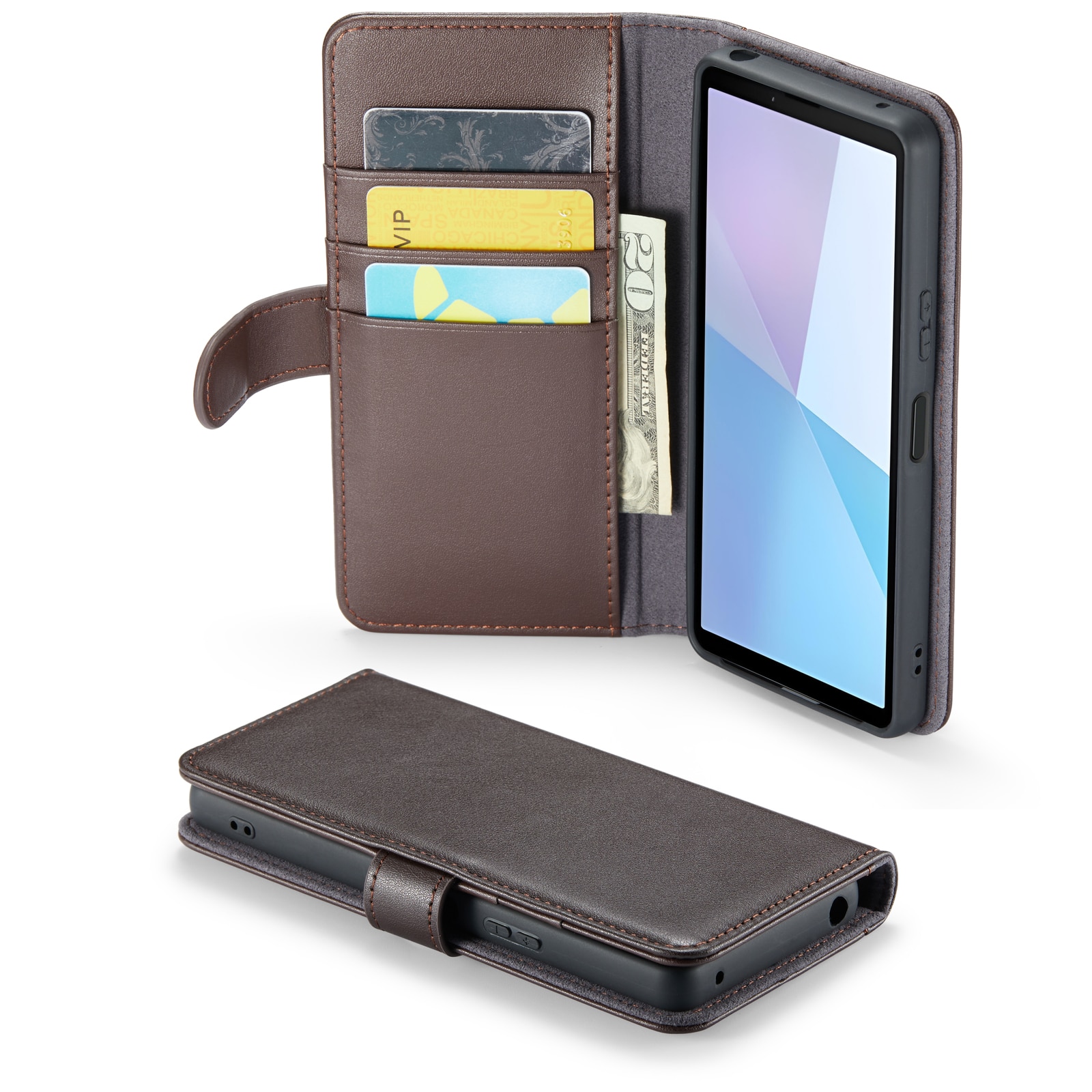 Sony Xperia 5 VI Plånboksfodral i Äkta Läder, brun