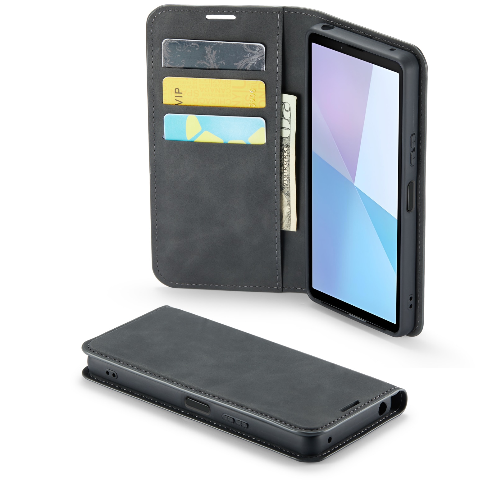 Sony Xperia 10 VI Slimmat fodral med kortfack, svart