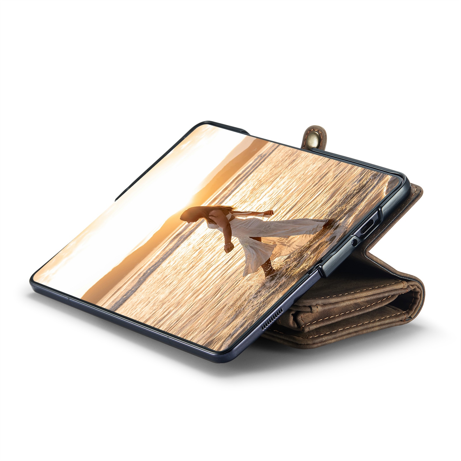 Samsung Galaxy Z Fold 6 Rymligt plånboksfodral med många kortfack, brun