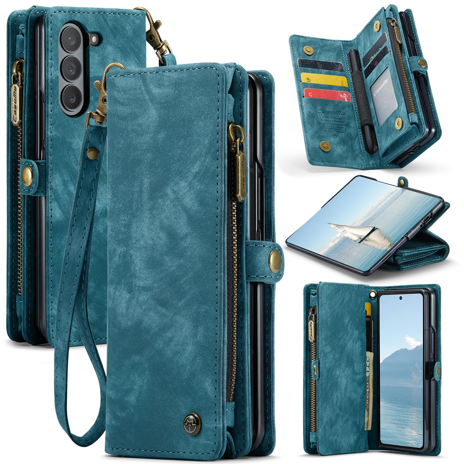 Samsung Galaxy Z Fold 6 Rymligt plånboksfodral med många kortfack, blå
