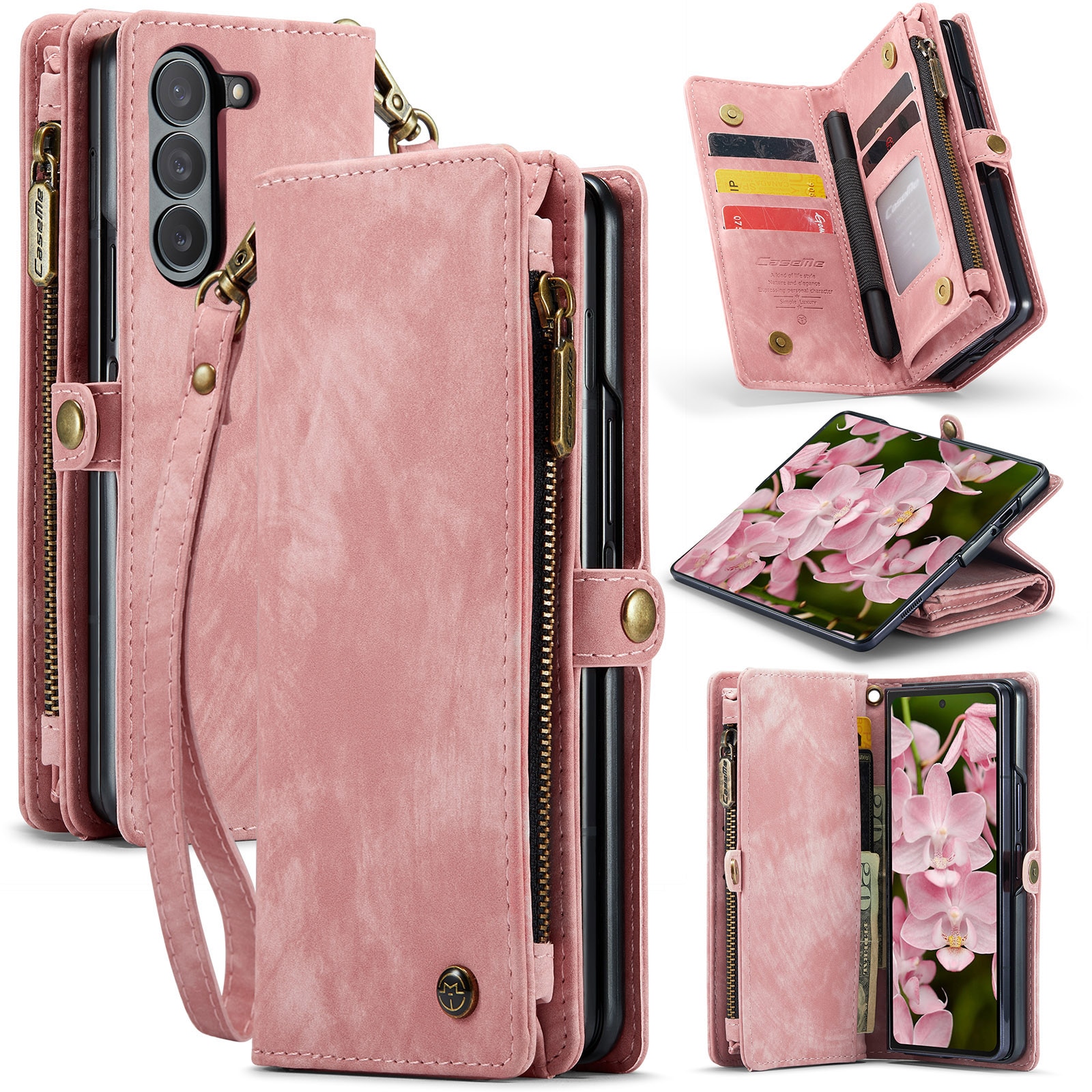 Samsung Galaxy Z Fold 6 Rymligt plånboksfodral med många kortfack, rosa