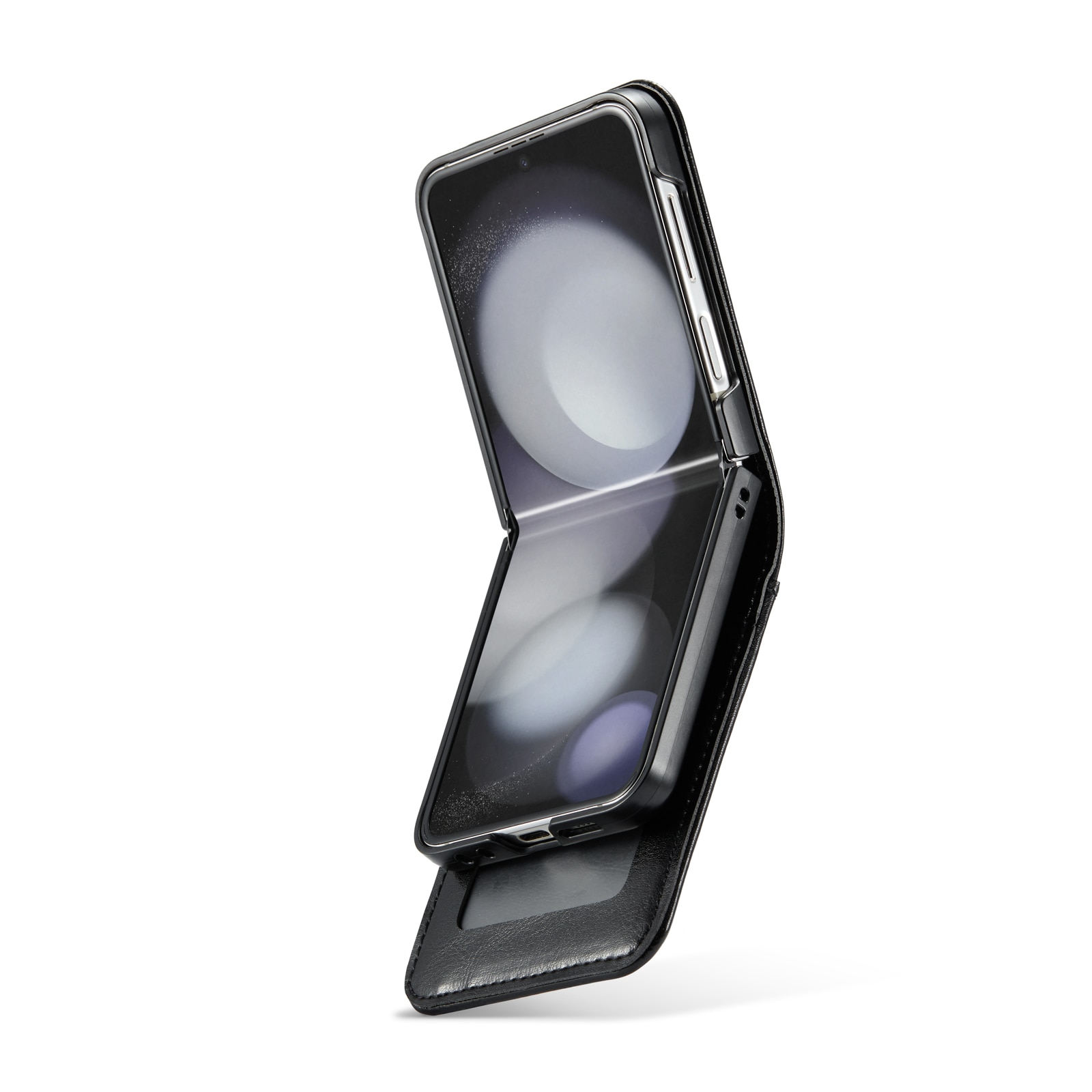 Samsung Galaxy Z Flip 6 Plånboksfodral i Äkta Läder, svart